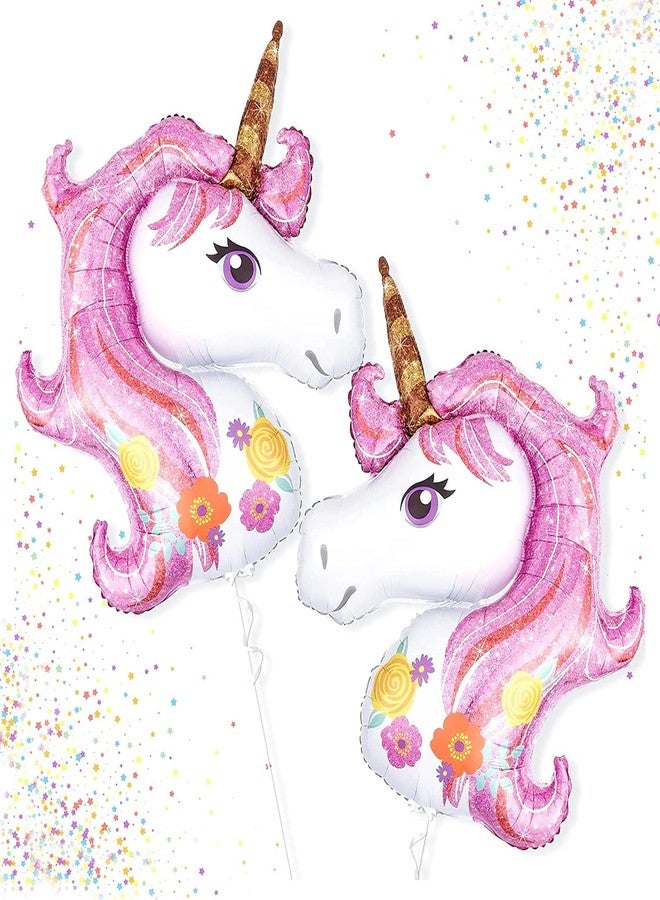 AMFIN® (Pack of 2) Unicorn Head Shaped Foil Balloons, Unicorn Face Birthday Decorations, Unicorn Theme Birthday Decorations, Happy Birthday Foil Balloon, Theme Decoration Unicorn - Image 1